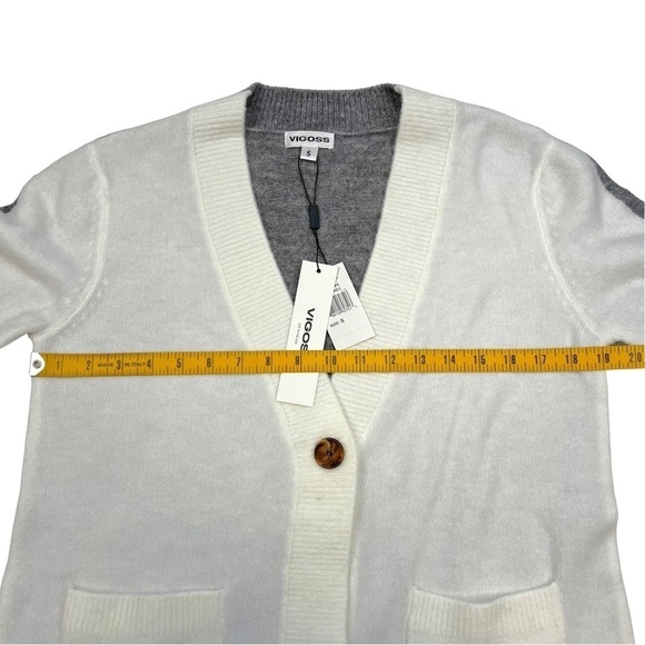NWT Vigoss Ivory Grey Colorblock Longline Button Pocket Cardigan Sweater Size S - Picture 4 of 7